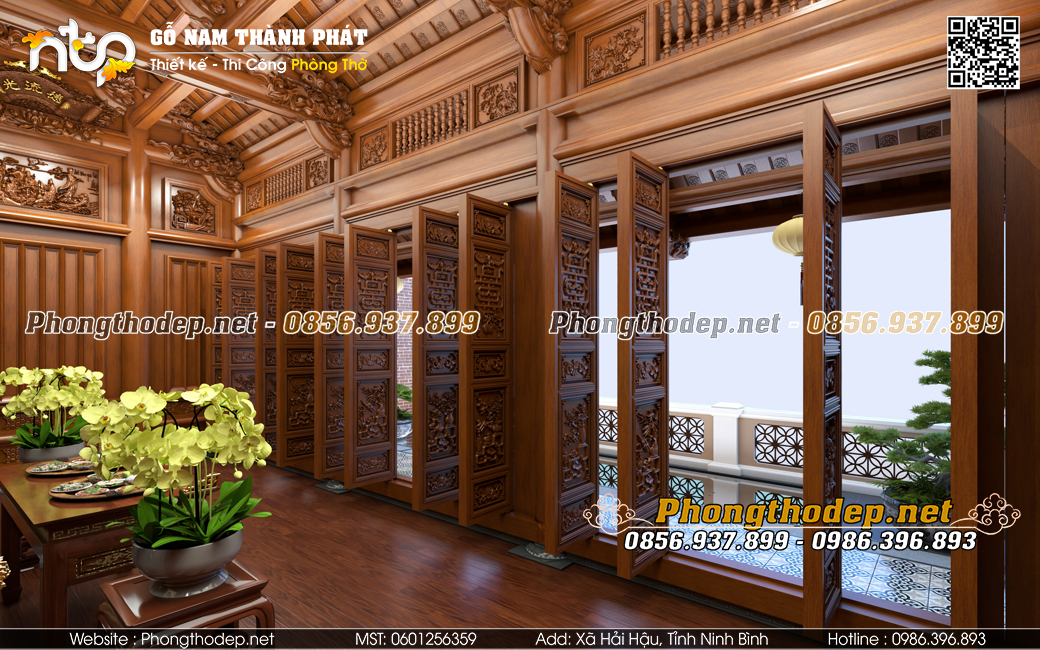 Cửa bức bàn trong nhà gỗ 3 gian cổ truyền